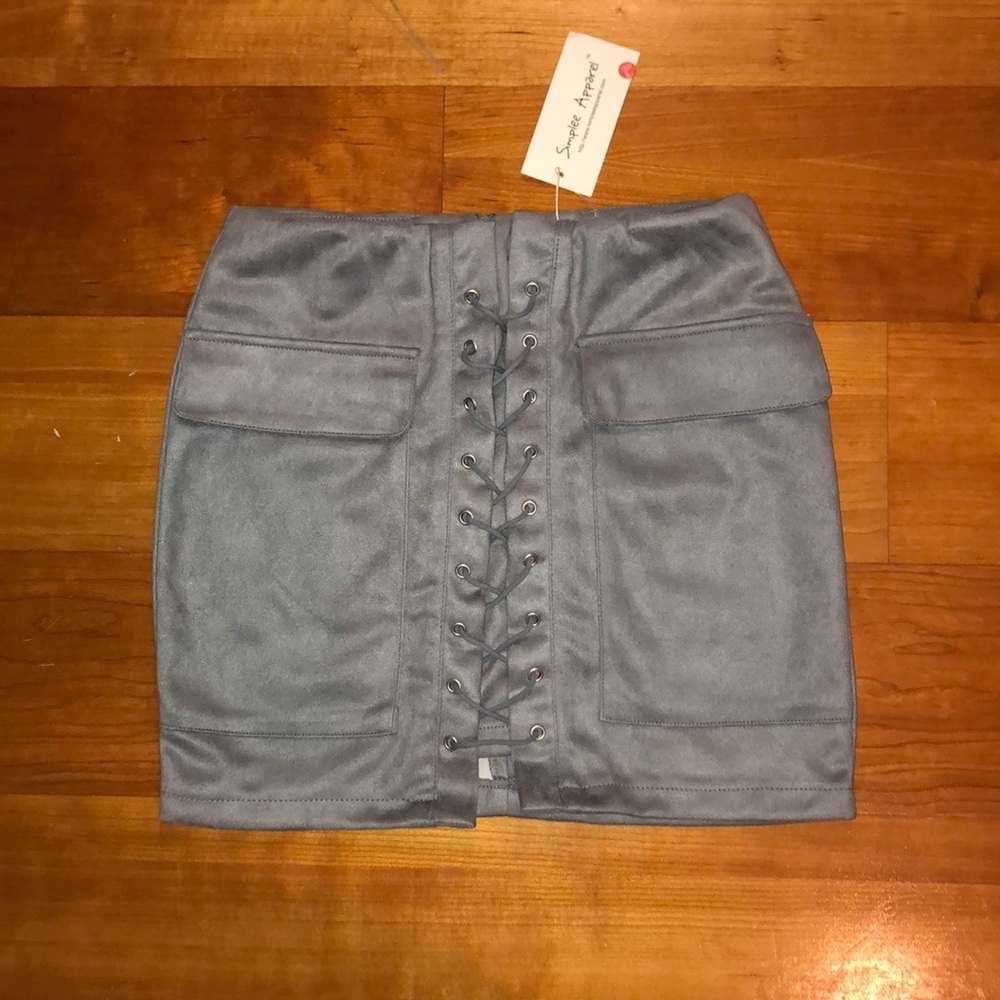 Gray faux suede lace-up skirt